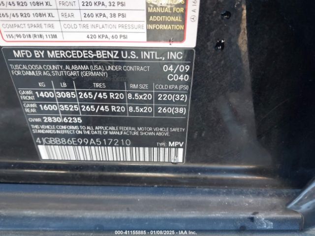 2009 MERCEDES-BENZ ML 350 4JGBB86E99A517210 Photo 8