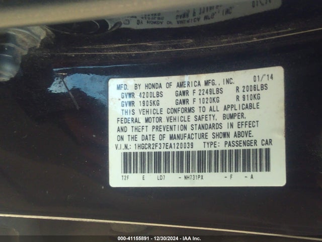 Honda ACCORD LX 2014 1HGCR2F37EA120039 Image 9
