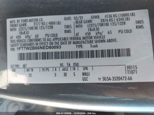 1FT7W2B66NED80093 Ford F-250 Xlt