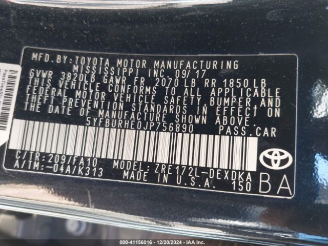 5YFBURHE0JP756890 Toyota COROLLA L