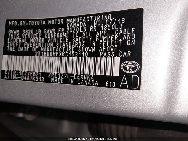 Toyota COROLLA LE 2019 2T1BURHEXKC153110 Image 9