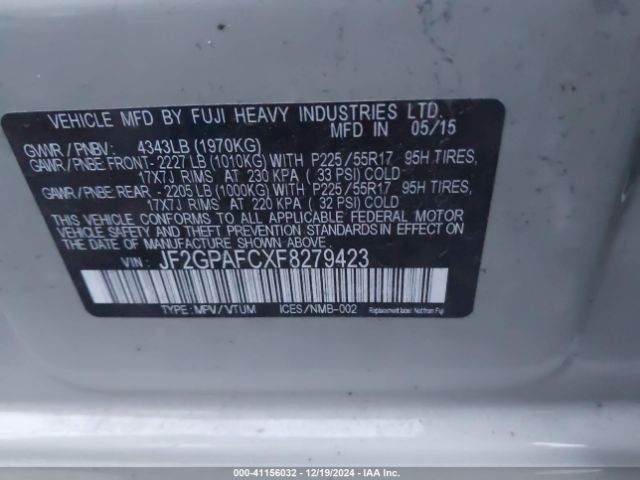 JF2GPAFCXF8279423 Subaru Xv Crosstrek 2.0i Premium