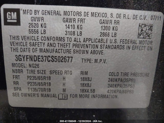 2012 CADILLAC SRX 3GYFNDE37CS502677 Photo 8