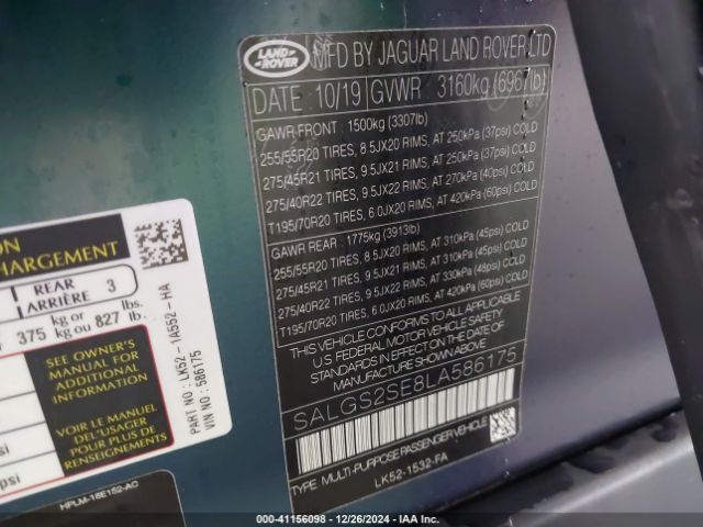 SALGS2SE8LA586175 Land Rover Range Rover P525 Hse