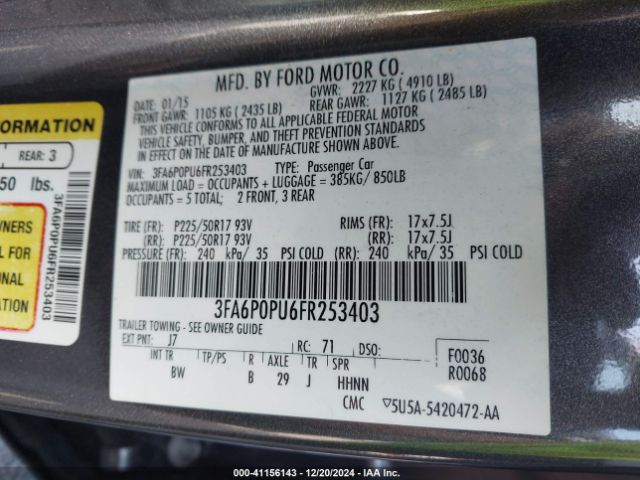 3FA6P0PU6FR253403 Ford Fusion Energi Se Luxury