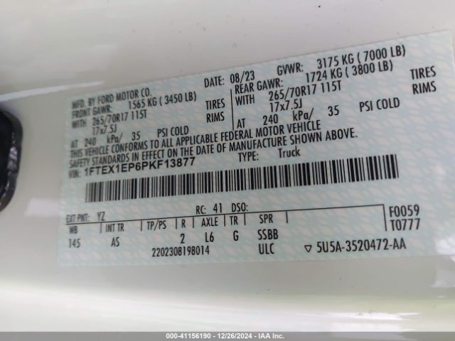 1FTEX1EP6PKF13877 Ford F-150 Xl