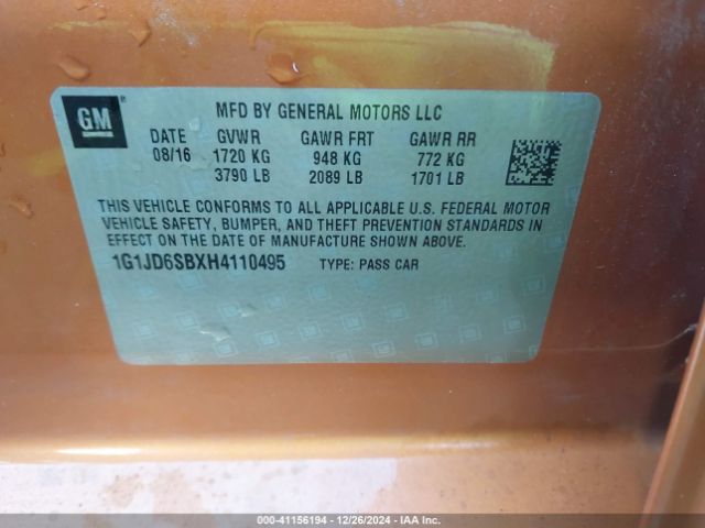 1G1JD6SBXH4110495 Chevrolet Sonic Lt Auto