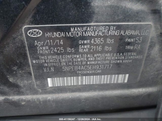 5NPEB4AC5EH931717 Hyundai SONATA GLS