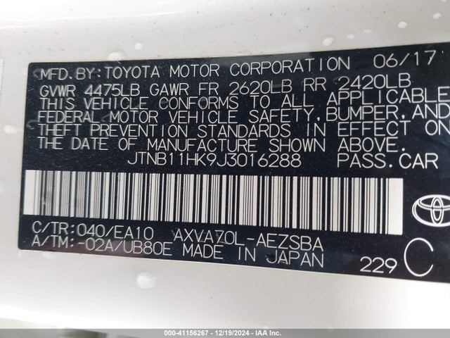 JTNB11HK9J3016288 Toyota CAMRY SE