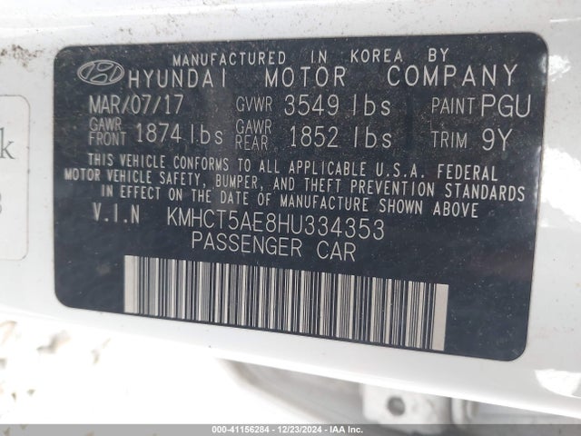 KMHCT5AE8HU334353 Hyundai ACCENT SE