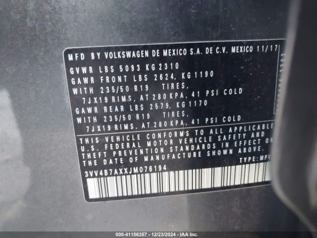 3VV4B7AXXJM076194 Volkswagen Tiguan 2.0t Sel Premium