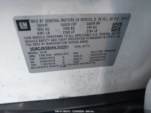 3GNCJNSB9HL202251 Chevrolet TRAX LS