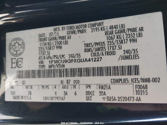 1FMCU9G9XGUA41227 Ford ESCAPE SE
