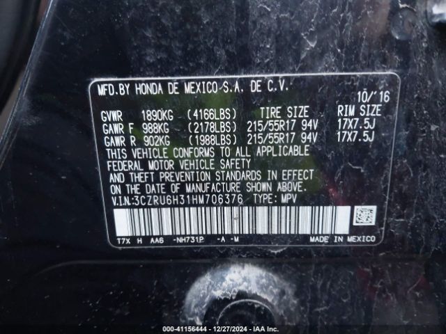 3CZRU6H31HM706376 Honda HR-V LX