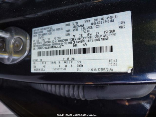 1FMCU9G68MUA33371 Ford ESCAPE SE