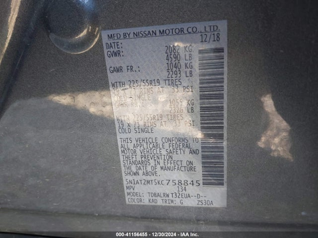 Nissan Rogue Sl 2019 5N1AT2MT5KC758845 Image 9