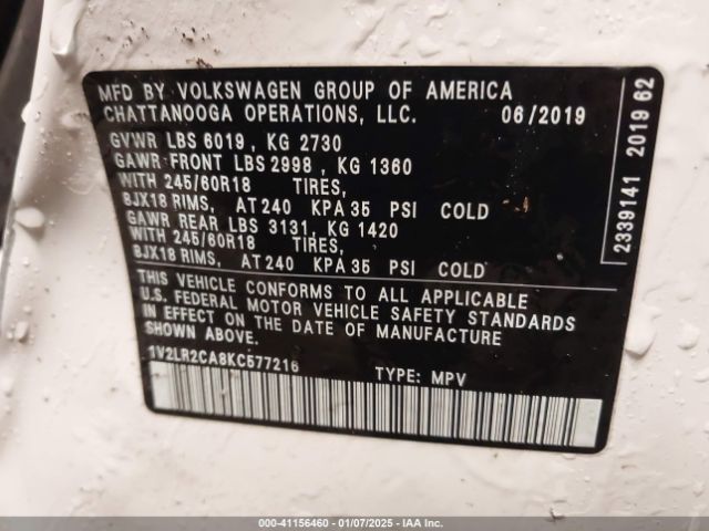 2019 VOLKSWAGEN ATLAS 1V2LR2CA8KC577216 Photo 8