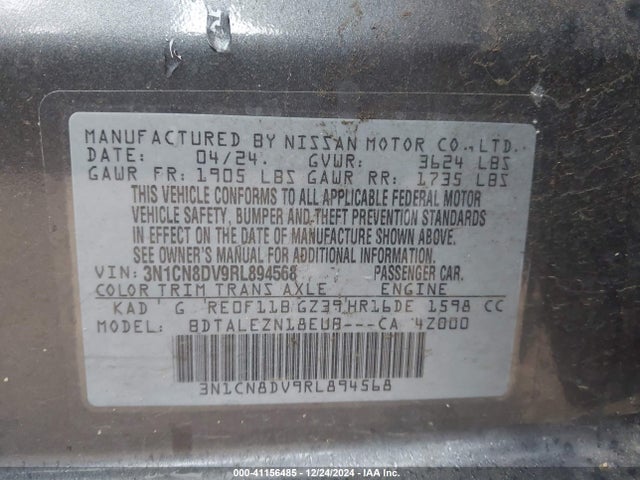 Nissan Versa 1.6 S 2024 3N1CN8DV9RL894568 Image 9