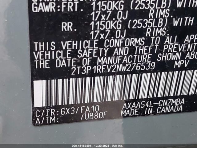 2T3P1RFV2NW276539 Toyota Rav4 Xle