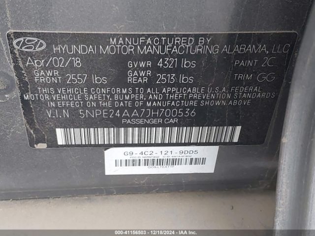5NPE24AA7JH700536 Hyundai SONATA ECO