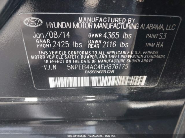 5NPEB4AC4EH876175 Hyundai SONATA GLS