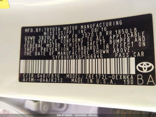 Toyota COROLLA LE 2016 5YFBURHEXGP566846 Image 9