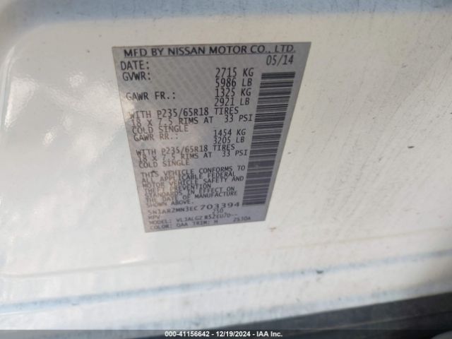5N1AR2MN3EC703394 Nissan Pathfinder Sl