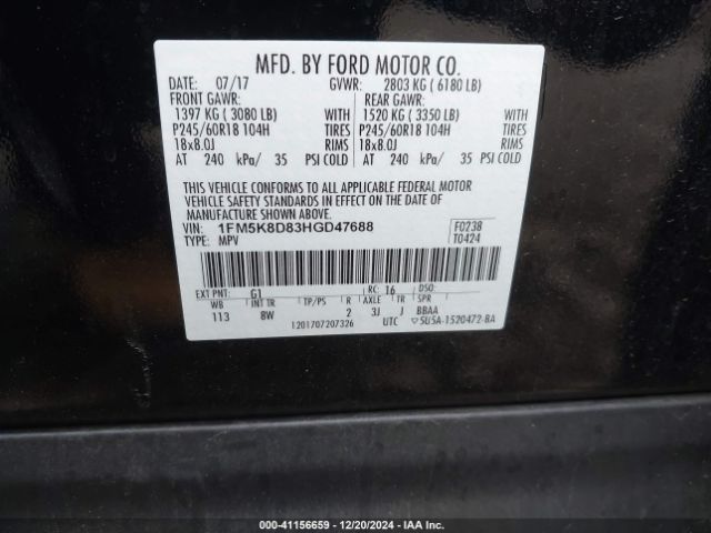 1FM5K8D83HGD47688 Ford EXPLORER XLT