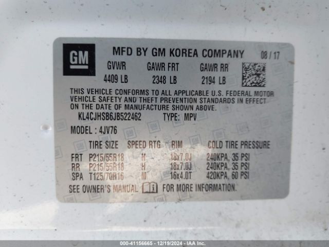 KL4CJHSB6JB522462 Buick Encore Premium