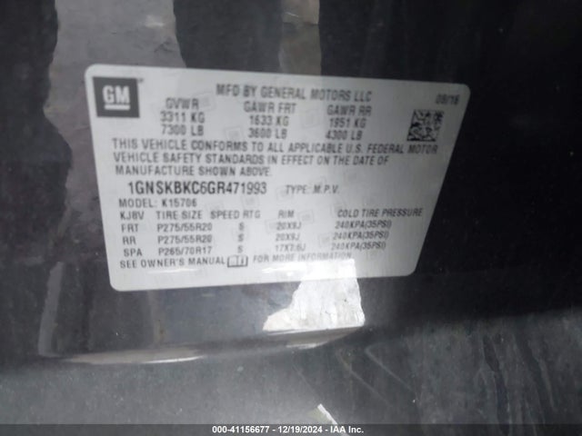 Chevrolet Tahoe Lt 2016 1GNSKBKC6GR471993 Image 9