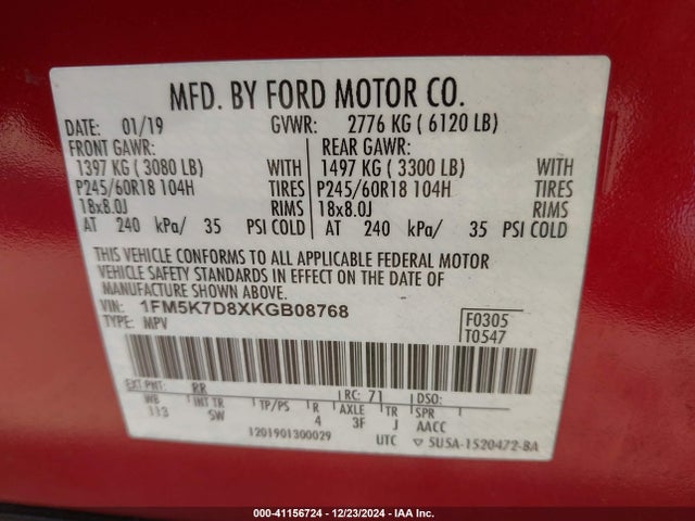 Ford EXPLORER XLT 2019 1FM5K7D8XKGB08768 Image 9