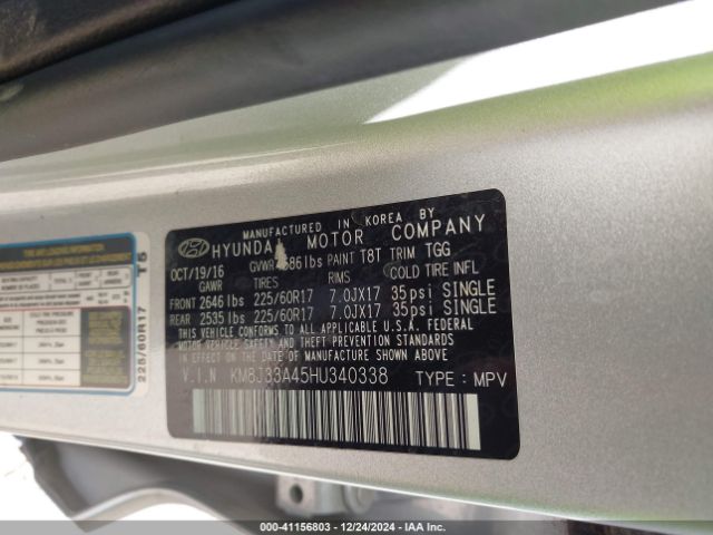 KM8J33A45HU340338 Hyundai TUCSON SE