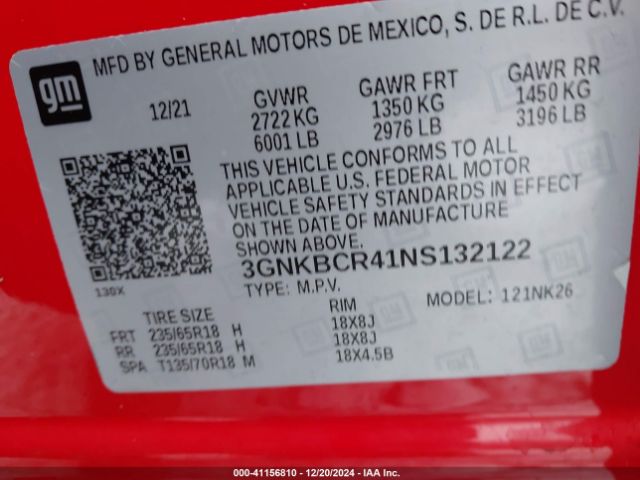 3GNKBCR41NS132122 Chevrolet Blazer Fwd 2lt