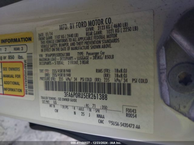 3FA6P0RU5ER261388 Ford Fusion Hybrid Titanium