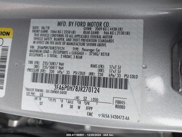 Ford FUSION SE 2018 3FA6P0H78JR270124 Image 9