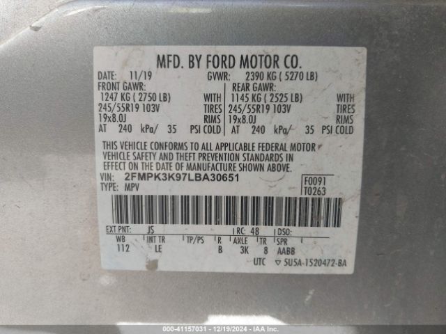 2FMPK3K97LBA30651 Ford Edge Titanium