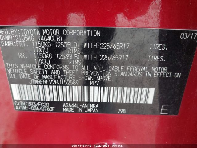 JTMRFREV2HJ152589 Toyota Rav4 Xle