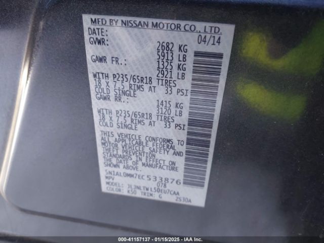 5N1AL0MM7EC533876 Infiniti QX60