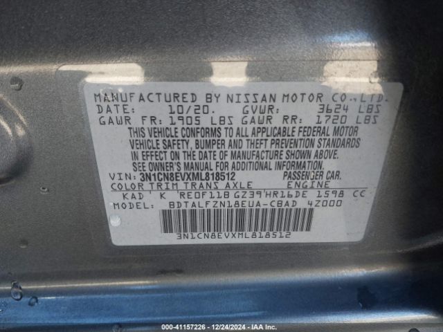 3N1CN8EVXML818512 Nissan Versa Sv Xtronic Cvt