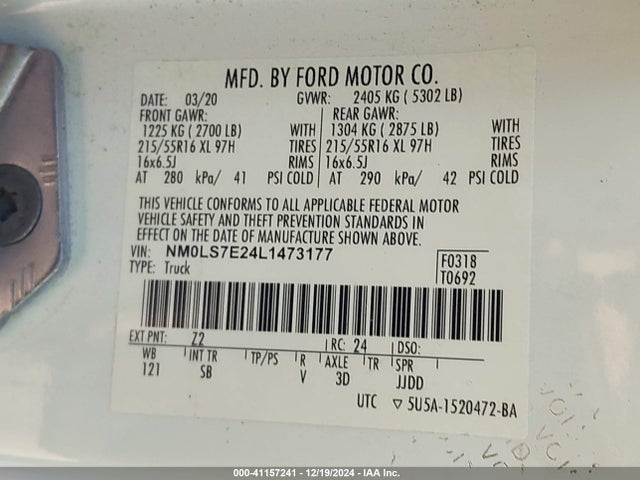 Ford Transit Connect Xl Cargo Van 2020 NM0LS7E24L1473177 Image 9