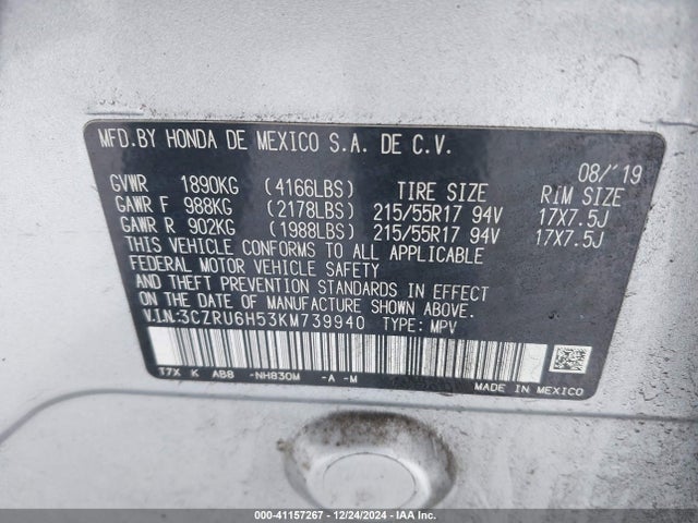3CZRU6H53KM739940 Honda HR-V EX