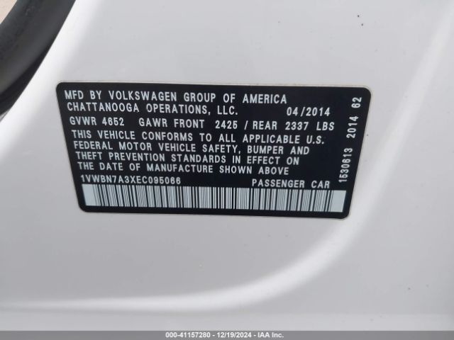 1VWBN7A3XEC095066 Volkswagen Passat 2.0l Tdi Se