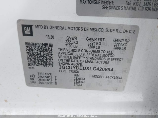 3GCUYDEDXLG420894 Chevrolet Silverado 1500 4wd  Short Bed Lt