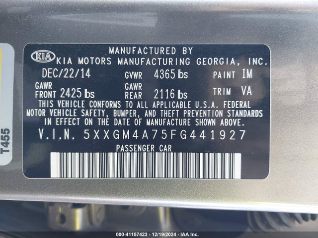 KIA Optima Lx 2015 5XXGM4A75FG441927 Image 9