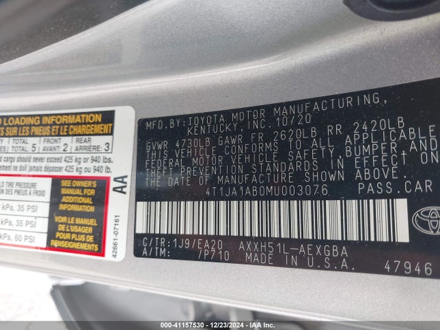 4T1JA1AB0MU003076 Toyota Avalon Xle Hybrid