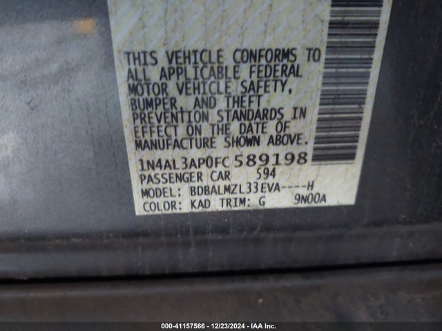 Nissan Altima 2.5 Sv 2015 1N4AL3AP0FC589198 Image 9