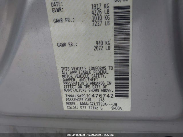Nissan Altima 2.5 S 2018 1N4AL3AP1JC476742 Image 9