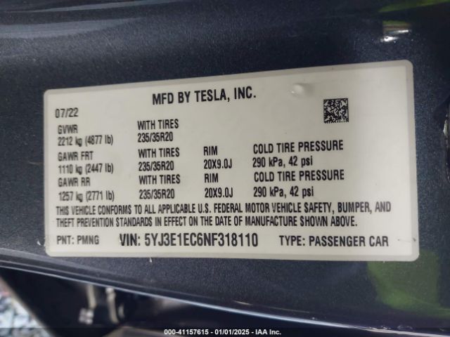 5YJ3E1EC6NF318110 Tesla Model 3 Performance Dual Motor All-wheel Drive