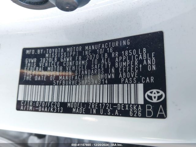 5YFBURHE5HP594314 Toyota Corolla L/le/xle/se/xse