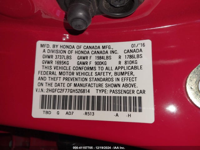 Honda CIVIC EX 2016 2HGFC2F77GH526814 Image 9
